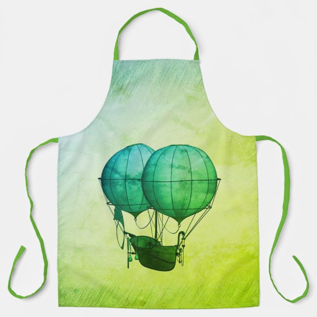 Steampunk Hot Air Balloons with Ship Green Apron (Front)