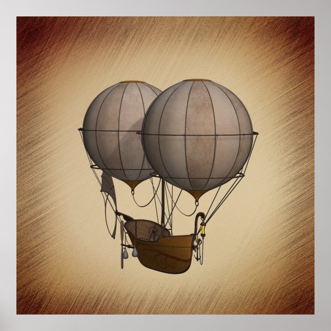 Steampunk Hot Air Balloons with Ship  Poster (Front)