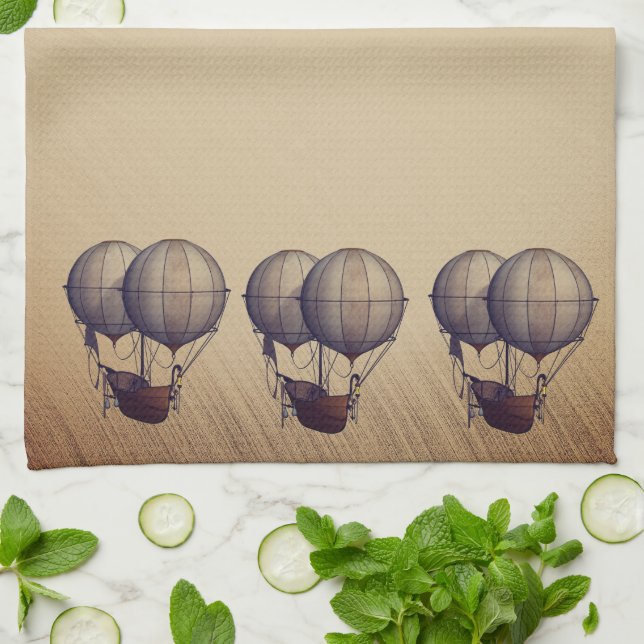 Steampunk Hot Air Balloons with Ship Tea Towel (Folded)