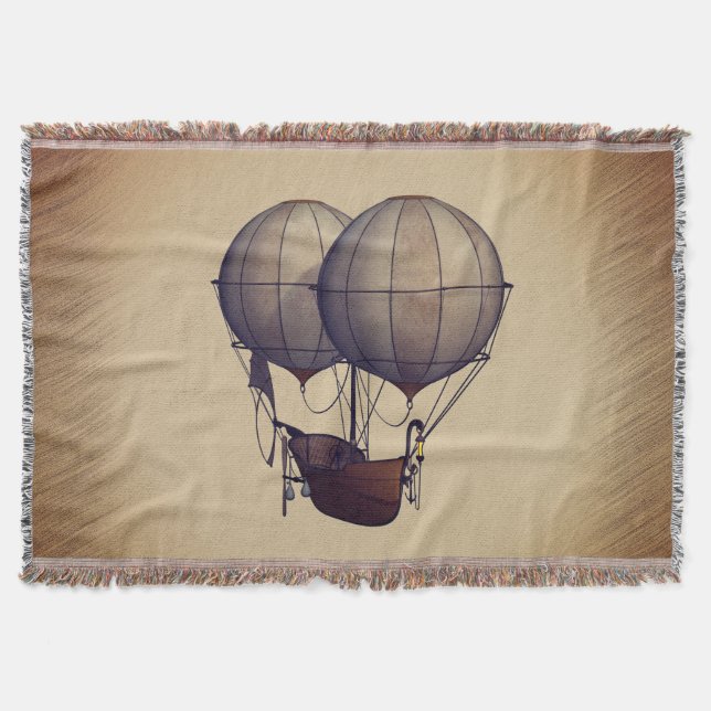 Steampunk Hot Air Balloons with Ship Throw Blanket (Front)