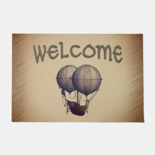 Steampunk Hot Air Balloons with Ship Welcome Doormat