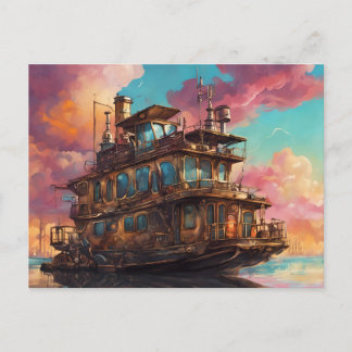 Steampunk Houseboat Postcard