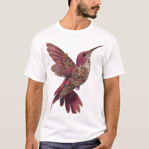 Steampunk Hummingbird — Magenta & Brass Clockwork T-Shirt