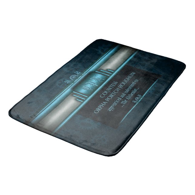 Steampunk, ice-blue on teal sprockets bath mat (Angled)