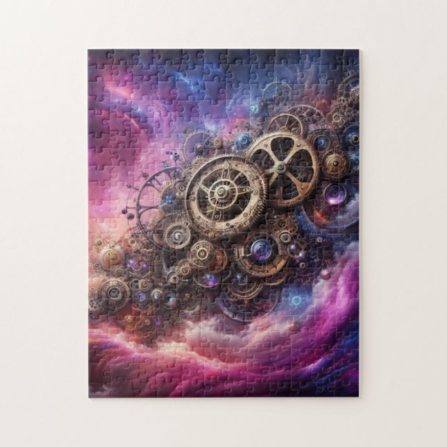 Steampunk Industrial Clockwork Purple and Pink Jigsaw Puzzle (Vertical)