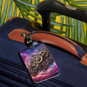 Steampunk Industrial Clockwork Purple and Pink Luggage Tag