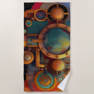 Steampunk Industrial Geometry Art Beach Towel