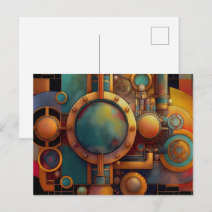 Steampunk Industrial Geometry Art Postcard