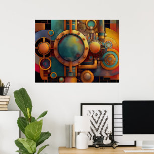Steampunk Industrial Geometry Art Poster