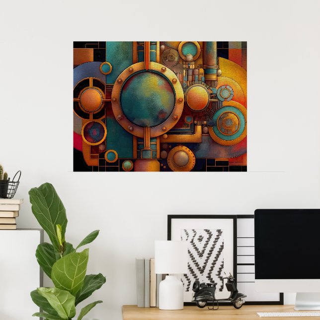 Steampunk Industrial Geometry Art Poster (Home Office)