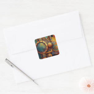 Steampunk Industrial Geometry Art Square Sticker