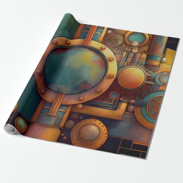 Steampunk Industrial Geometry Art Wrapping Paper (Unrolled)