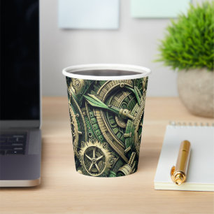 Steampunk Industrial Green Clockwork Gears Paper Cups