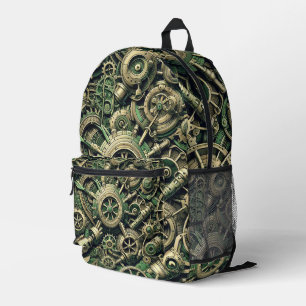 Steampunk Industrial Green Clockwork Gears Printed Backpack