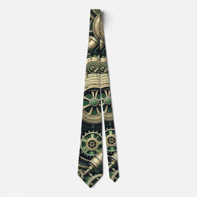 Steampunk Industrial Green Clockwork Gears Tie (Front)