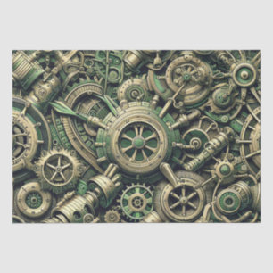 Steampunk Industrial Green Clockwork Gears Tissue Paper