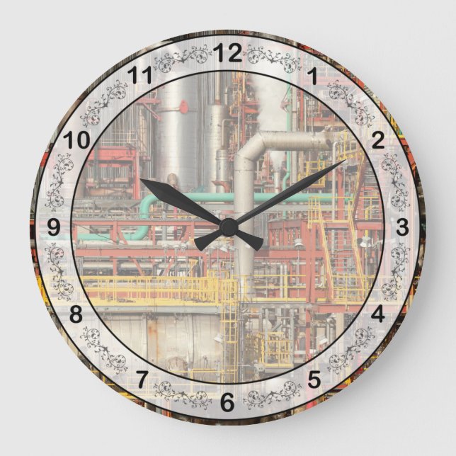 Steampunk - Industrial illusion Large Clock (Front)