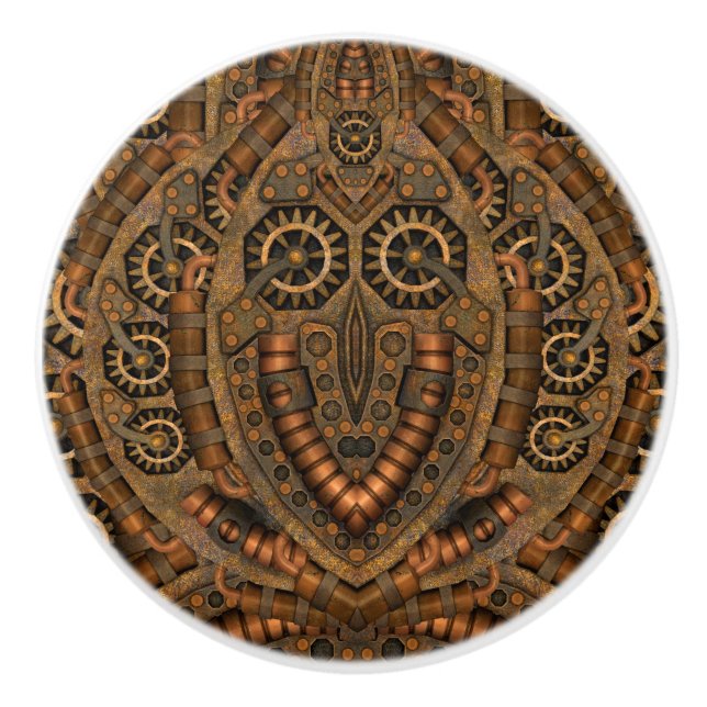 Steampunk Industrial Vintage Clockwork Ceramic Knob (Front)