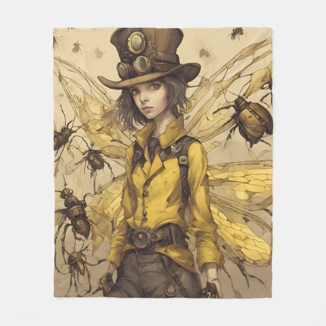 Steampunk Insect Lady Fleece Blanket (Front)