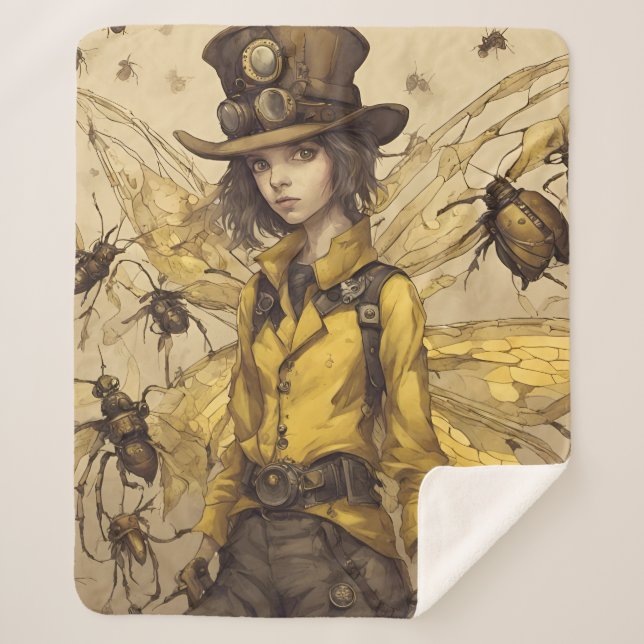 Steampunk Insect Lady Sherpa Blanket (Front)