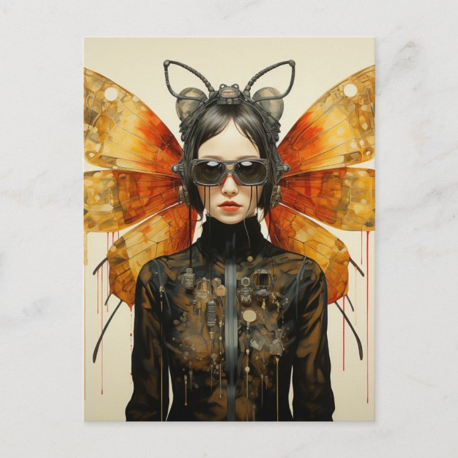 Steampunk Insect Woman  Postcard (Front)