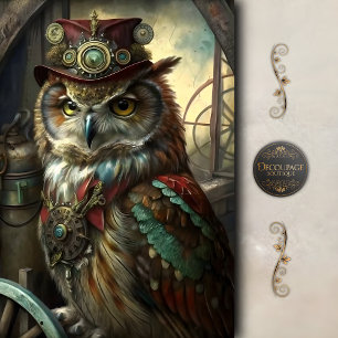 Steampunk Inventor Owl Whimsical Vintage Tissue Paper