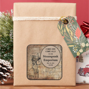 Steampunk Inventor Top Hat Personalised Event Square Sticker