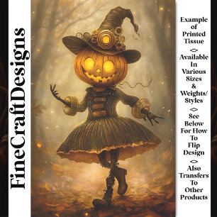 Steampunk Jack Lantern Female Witch AB1 Decoupage Tissue Paper