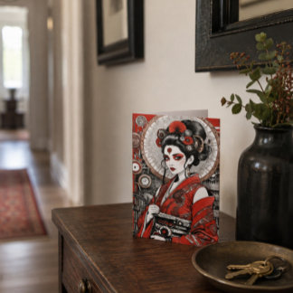 Steampunk Japanese Geisha Elegant Red Black Art Card