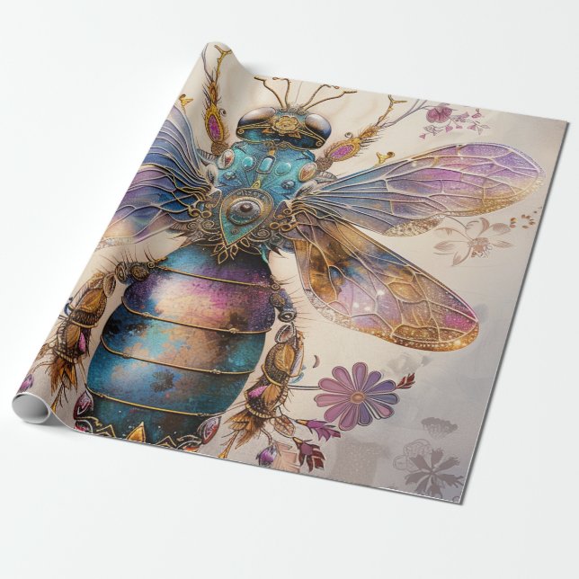 Steampunk Jewel Beetle Fantasy Art (2) Wrapping Paper (Unrolled)