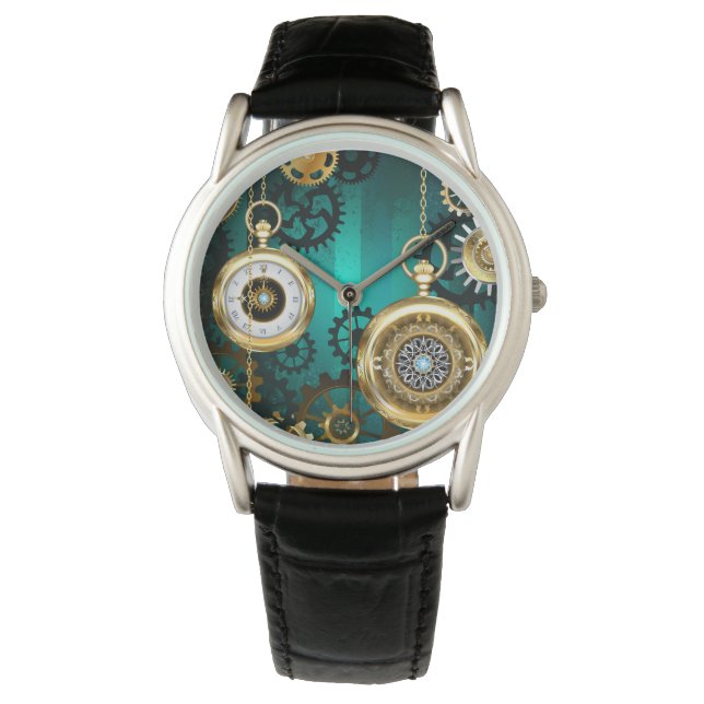 Steampunk Jewellery Watch on a Green Background (Front)