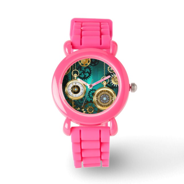 Steampunk Jewellery Watch on a Green Background (Front)