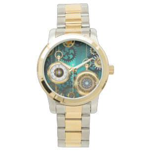 Steampunk Jewellery Watch on a Green Background