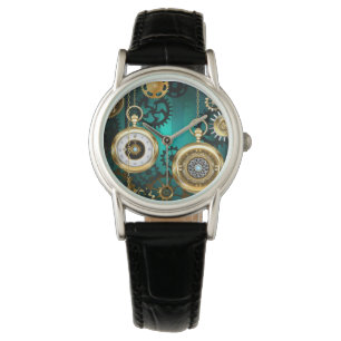 Steampunk Jewellery Watch on a Green Background