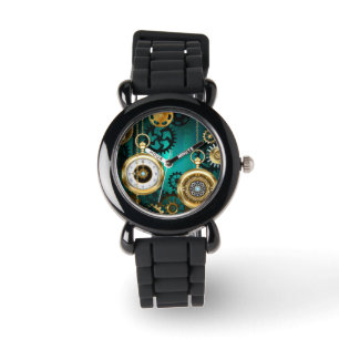 Steampunk Jewellery Watch on a Green Background