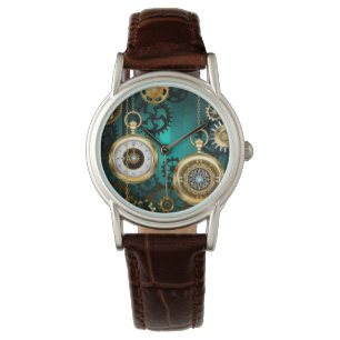 Steampunk Jewellery Watch on a Green Background