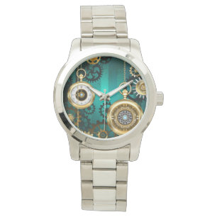 Steampunk Jewellery Watch on a Green Background