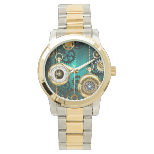Steampunk Jewellery Watch on a Green Background