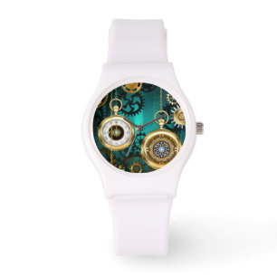 Steampunk Jewellery Watch on a Green Background