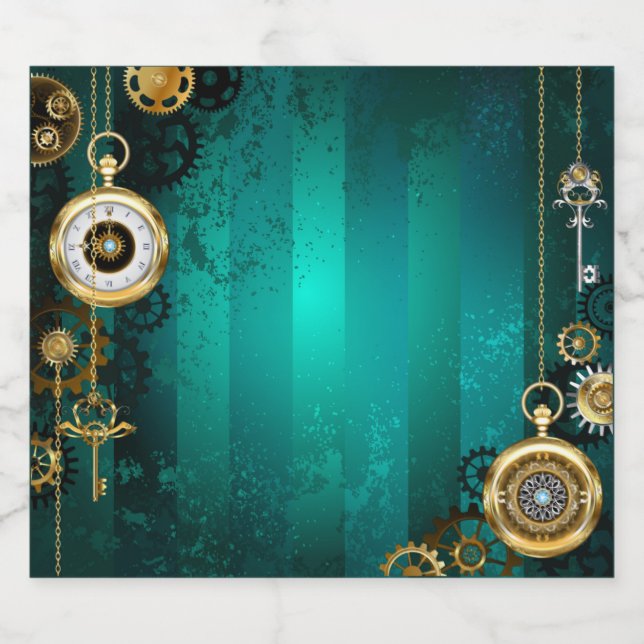 Steampunk Jewellery Watch on a Green Background Beer Bottle Label (Single Label)