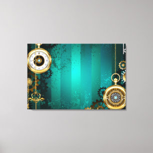 Steampunk Jewellery Watch on a Green Background Canvas Print