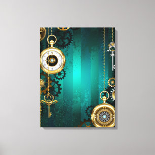 Steampunk Jewellery Watch on a Green Background Canvas Print