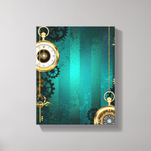Steampunk Jewellery Watch on a Green Background Canvas Print