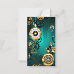Steampunk Jewellery Watch on a Green Background Card