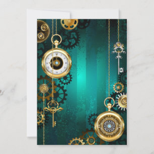 Steampunk Jewellery Watch on a Green Background Card
