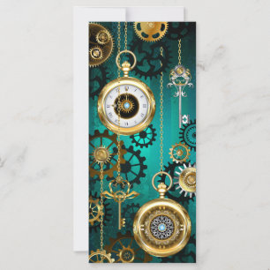 Steampunk Jewellery Watch on a Green Background Card
