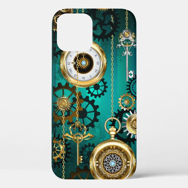 Steampunk Jewellery Watch on a Green Background Case-Mate iPhone Case (Back)