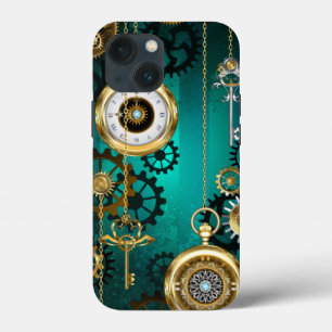 Steampunk Jewellery Watch on a Green Background iPhone 13 Mini Case