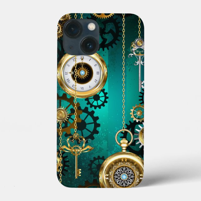 Steampunk Jewellery Watch on a Green Background Case-Mate iPhone Case (Back)