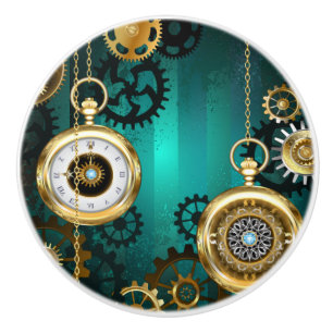 Steampunk Jewellery Watch on a Green Background Ceramic Knob